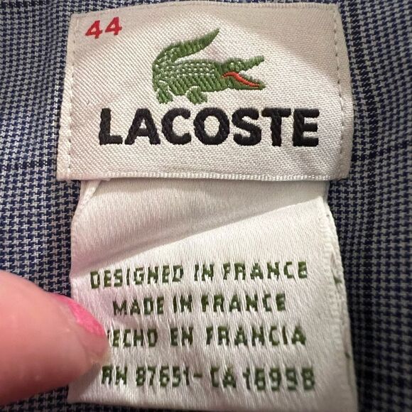 Lacoste size 44 blue checked button down shirt - Picture 8 of 9